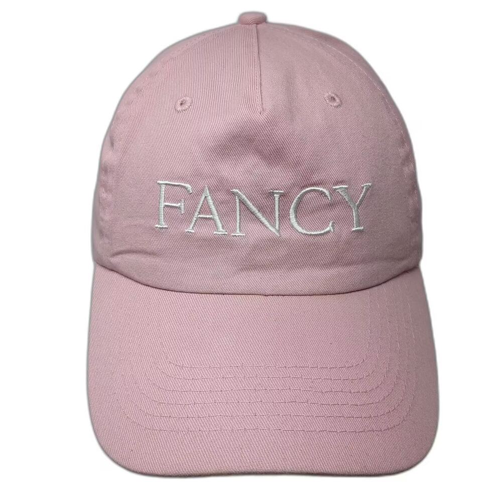 Hit Baseball Cap Pink White Embroidered Fancy Logo Strapback OS Adjustable Hat